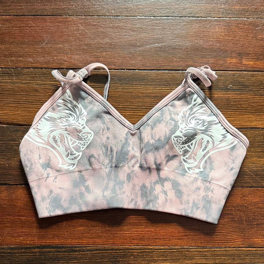 Darc Sport Pink Tie-Dye Sports Bralette with White Graphic